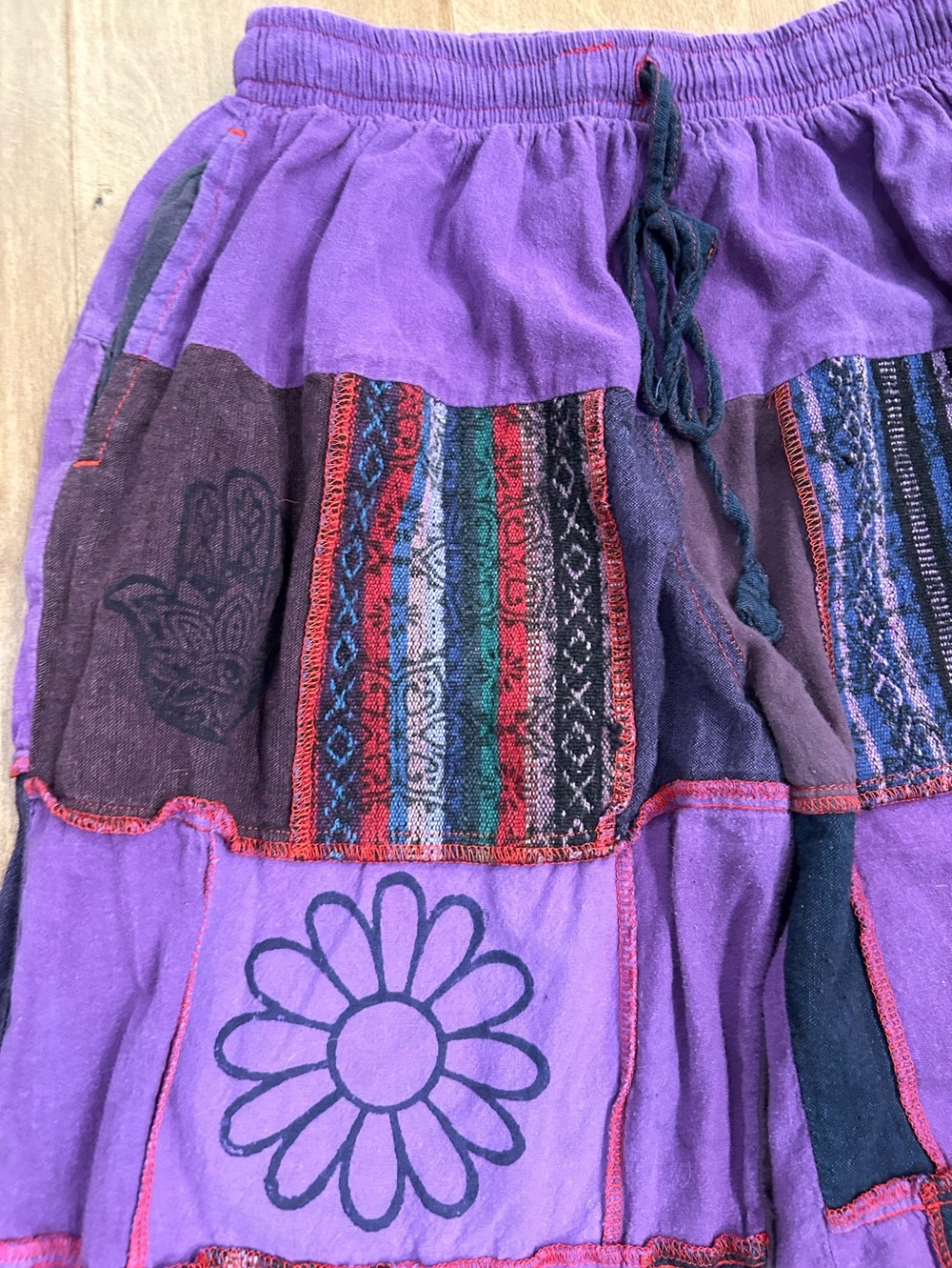 Karma Nepal Crafts purple patchwork boho jogger baggy pants small - Picture 3 of 8